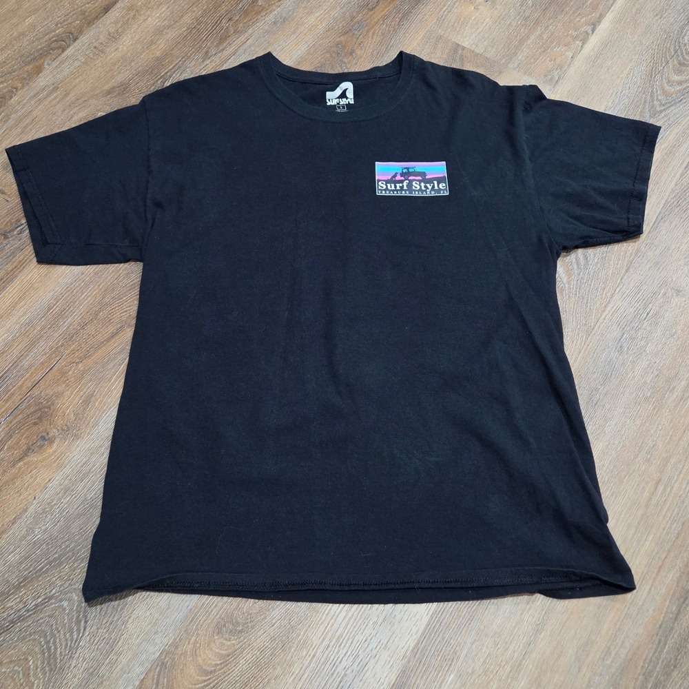 Surf Style Treasure Island Florida Graphic T-Shirt Black Mens Large Jeep Dog